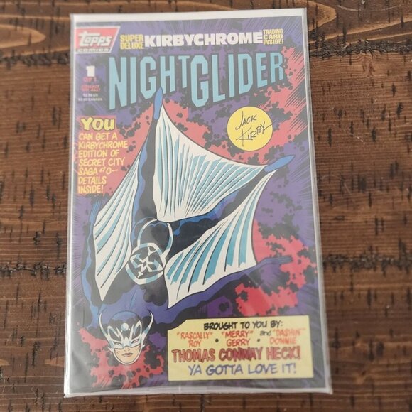 Night Glider #1P (1993) Topps Comic-Polybagged with Kirbychrome Trading Card - Picture 1 of 8